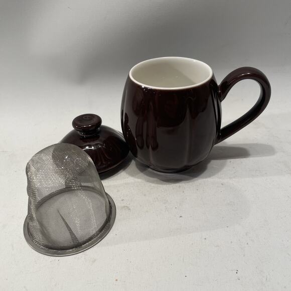 TEAVANA Brown Porcelain 8 oz. Tea mug w/Infuser Strainer Lid 3 pc. Set of 2mugs - Picture 3 of 6